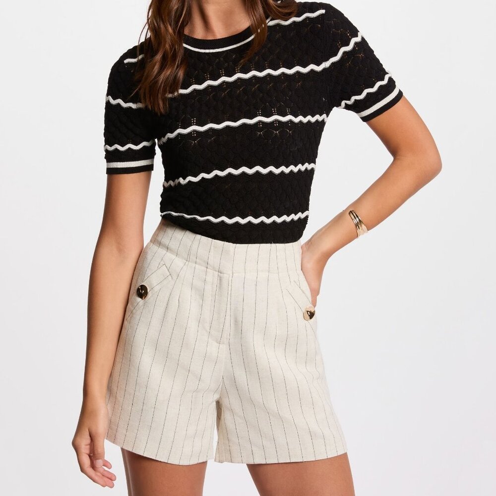 Morgan de toi Paris - High-waisted striped shorts beige women  size 36 / US 4